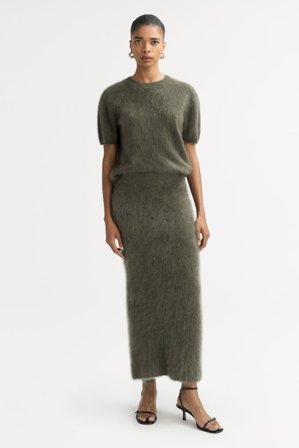 Soft Goat - Brushed Skirt - Cashmere skirt - L - Olive
