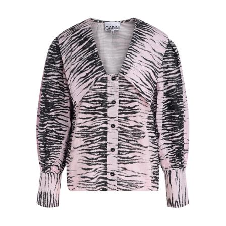 Ganni Poplin V-Neck Shirt Pink, Dame Skjorter