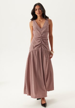 Bubbleroom Occasion - Ruched Front Ankle Dress - Pink/Checked