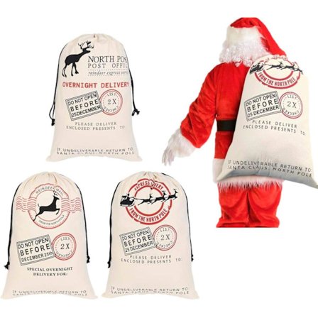 3 stk. 70 x 50 cm Julegavepose Lærred Julemandssækpose med