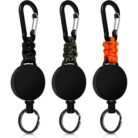 3/4-pakning Uttrekkbar Nøkkelring med Karabinkrok – Kraftig Merkeholder med 60 cm Ståltråd