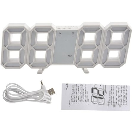 LED-ur med flere funktioner - LED-vægur med digitalt display - 12H/24H tidsvisning med alarm- og snooze-funktion - Justerbar lysstyrke