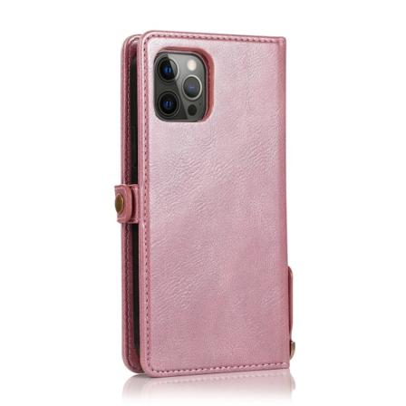 iPhone 15 Pro - Elegant Plånboksfodral i Lyxigt Läder med Korthållare Pink gold