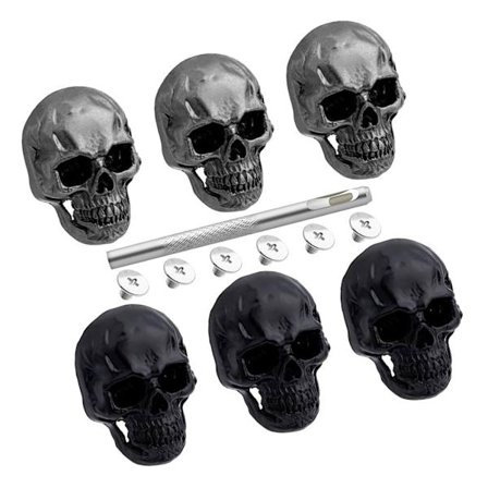 Nitter med dødningehoveder i gotisk stil, knapskruer med dødningehoved med boreværktøj