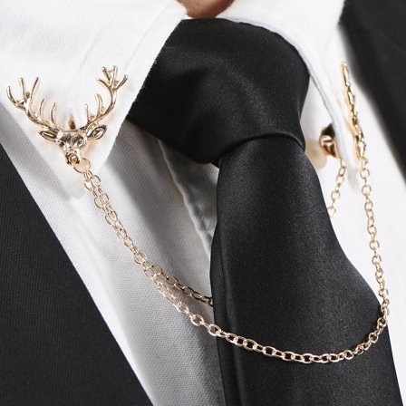 Gold-Tone Deer Head Collar Chain for Men - Collar pins & bars
