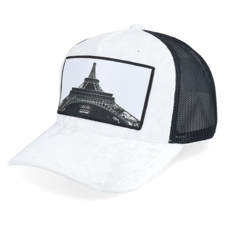 Calza Pennello - Vit trucker Keps - Eiffel Tower Velvet White/Black A-frame Trucker @ Hatstore