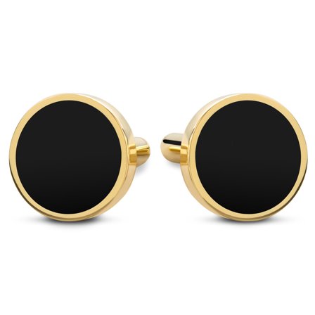 Gemelos redondos de plata de ley chapados en oro de 14 quilates con incrustaciones de ónix for Men