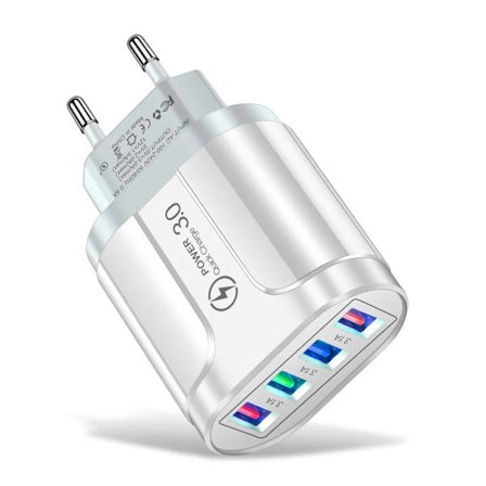 3.1A 4-port USB-rejseoplader Hurtigopladning QC 3.0 Vægoplader til iPhone 14 13 Samsung Xiaomi Mobil EU-stik Opladningsadapter