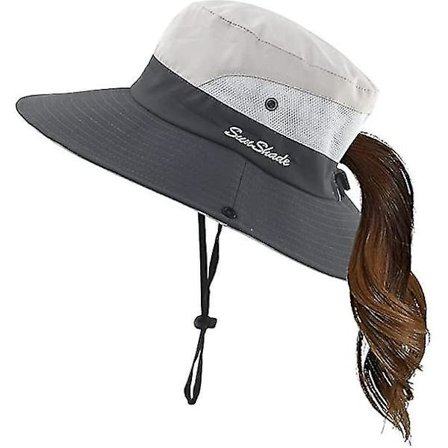 Dame Sommer Solhat Bred Skygge Udendørs UV Beskyttelse Hat Foldbar Hestehale Spand Hat Til Strand Fiskeri Vandring (FMY)