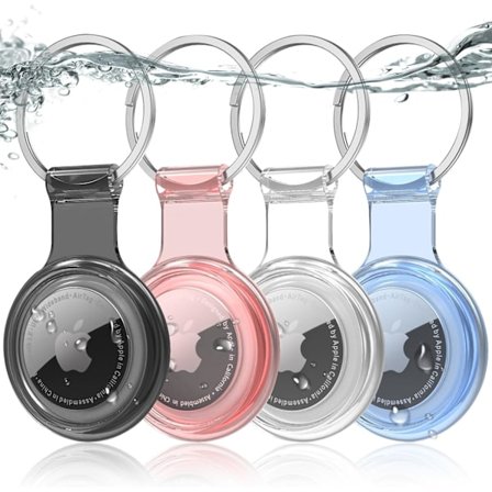 4-pak Airtag-holder nøkkelring, Airtag-deksel vanntett 360° Full-Body beskyttende deksel for Airtag, kompatibel med Apple AirTags for vesker, nøkler, 