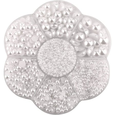 5600 stykker, 7 størrelser, hvide flade perler, halvcirkelformede