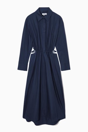COS Women's Cutout Waist Midi Shirt Dress in Blue