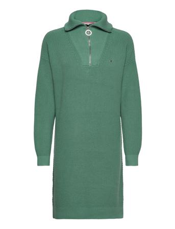 Hayana Cable Zip-Up Knee Dress Knelang Kjole Grønn Tommy Hilfiger