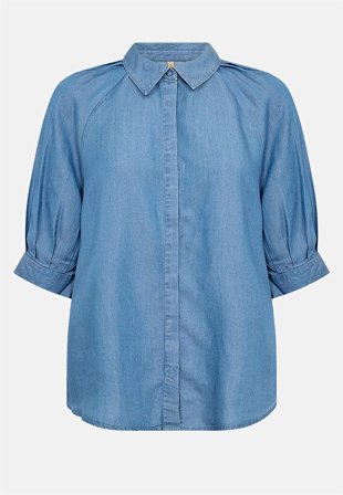 Soyaconcept - Kortærmet cowboyskjorte i lyocell i mellemblå denim til damer i størrelse L (42) - Cellbes