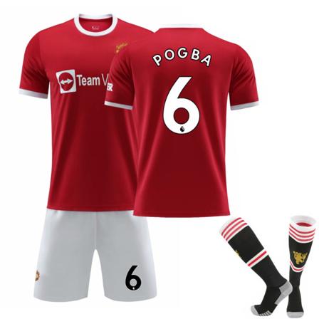 21-22 Ny Red Devils Hjemmetrøye Nr. 7 Ronaldo Trøye Nr. 6 Pogba Fotballtrøye Sett Nr. 18 Stjerne med Originale Sokker Size 6 with socks M#