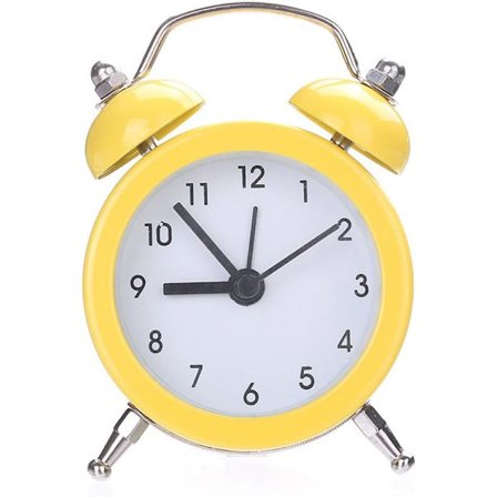 Mini Double Bell Alarm Clock Round Metal Desk Clock Standing Clock for Home Room Kitchen Office