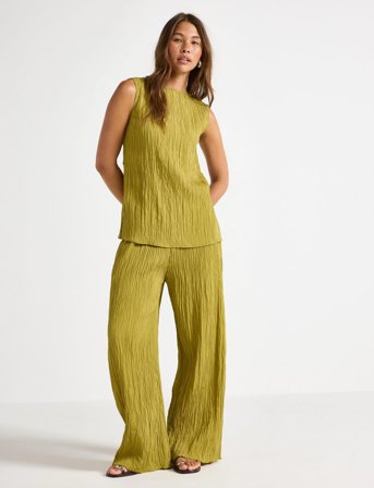 Lindex Trouser Verona Crinkle - Green - XL