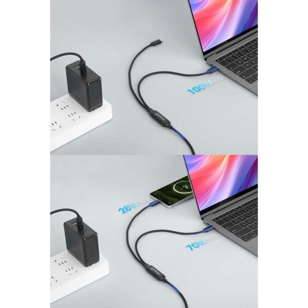 Manhattan Dual USB-C Ladekabel 100 W 2 m schwarz