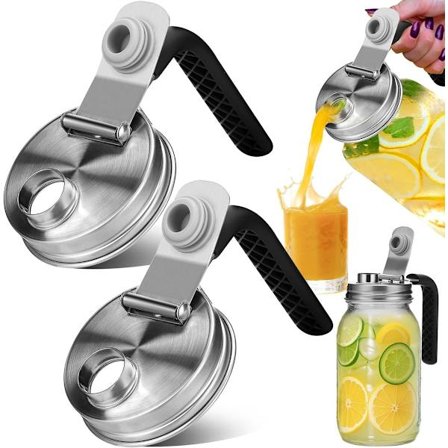 Mason Jar Låg - Hældetud i Rustfrit Stål m/ Lækagesikker Forsegling - Til Mason Jars, Riv