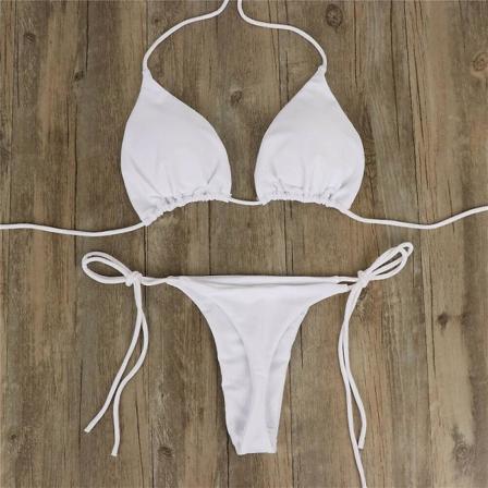 Ultratunn elastisk stringtrosa för kvinnor, bikiniset set Sexig enfärgad baddräkt Bandage stil brasilianska badkläder C M White