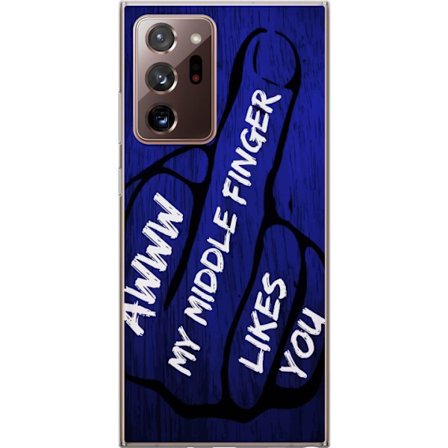 Kompatibelt Mobildeksel til Samsung Galaxy Note20 Ultra Mørk typografisk illustrasjon med hjerteform og budskap om vennskap mot dyp blå tretekstur