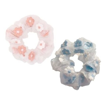 2 st Broderad tyllblomma Hår Scrunchie, Vintage Hårsnodd kompatibel Flickor a
