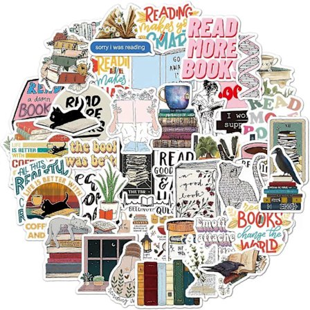 50 stk. Bog Klistermærker, Klistermærker, Læse Klistermærker, Boglige Klistermærker, Booktok Klistermærker