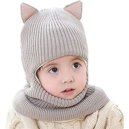 Barnelue Hette Skjerf Kappe Vinter Varm Lue Baby Strikket Pom Toddle