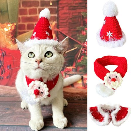 Hundar Katter Mössa Cape Scarf Julserie Mönster Dress-up Hudvänlig Husdjur Cosplay Julkon Hatt Scarf Sjal Husdjursfoto(S Röd)