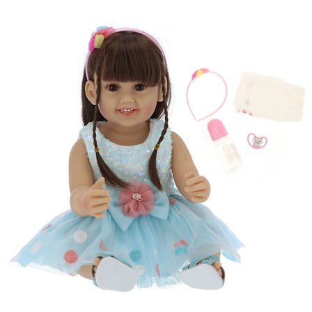 55 cm realistisk Reborn Baby Girl dukke, moteriktig blått skjørt, leketøy for småbarn, gave