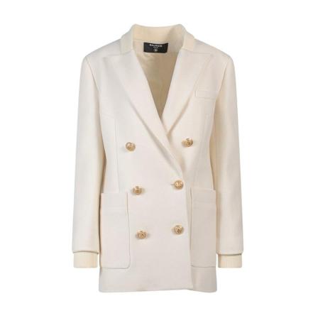 Balmain Double-Breasted Coats Hvid, Dame Uldfrakker