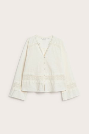Kappahl | Bawełniana bluzka z koronkowymi detalami Offwhite XL | Offwhite