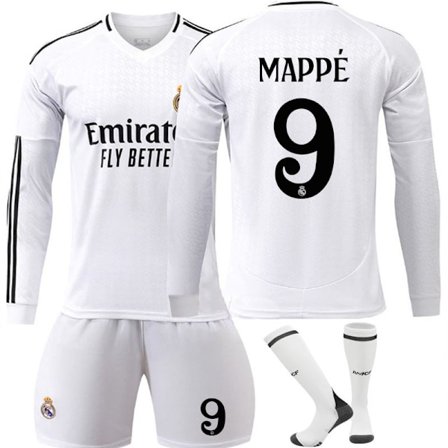 24-25 Real Madrid CF Langærmet Trøje NO.9 MAPPE Trøjer Børn Voksen Fodboldudstyr med Sokker