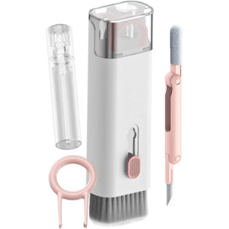 7 in 1 näppäimistön puhdistusharja (vaaleanpunainen), näppäimistön puhdistusharjasarja, monitoiminen näppäimistön ja kuulokkeiden puhdistaja 