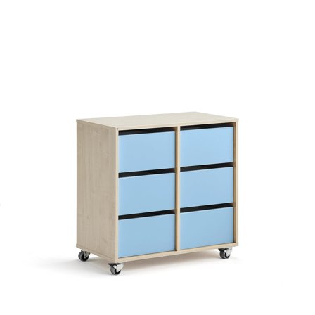 Student storage CASPER, 6 drawers, birch, sky blue