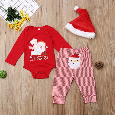 Jul Nyfödda Baby Kläder My 1st Christmas Rompers Body Santa Claus Byxor med julhatt (6-9 månader)