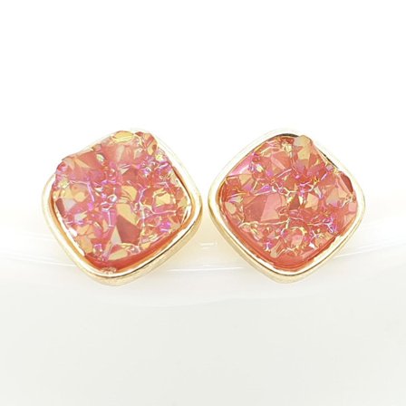 Durzy rock lava crystal shinning stone earring stud square