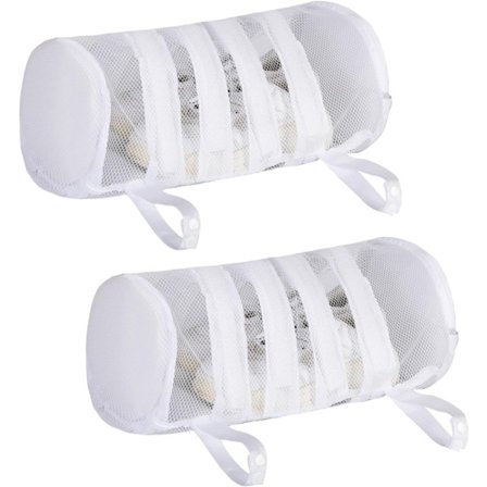 2-i-1 skorengjøringsbag, vaskepose med glidelås, 1-2 posepakke - netting, hengbar, svært beskyttende, 360° allsidig rengjøring.