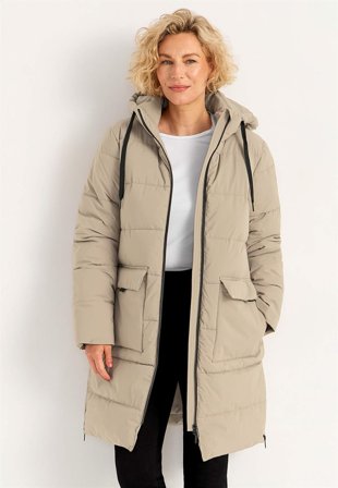 Cellbes of Sweden - Varm jakke med sidelynlåse nederst i mørk beige til damer i størrelse 54/56