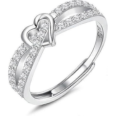 925 Sterling Silverringar för Kvinnor Hjärta Justerbara Öppna Ringar Cubic Zirconia Förlovningsringar Löftesringar för Bröllop