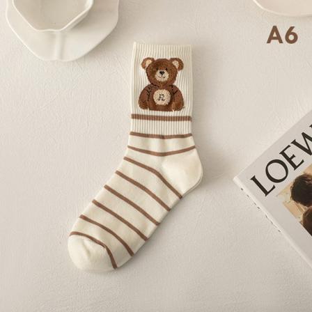 Japan Harajuku Style Cartoon Creative Striped Bear Sokker Kawaii A6