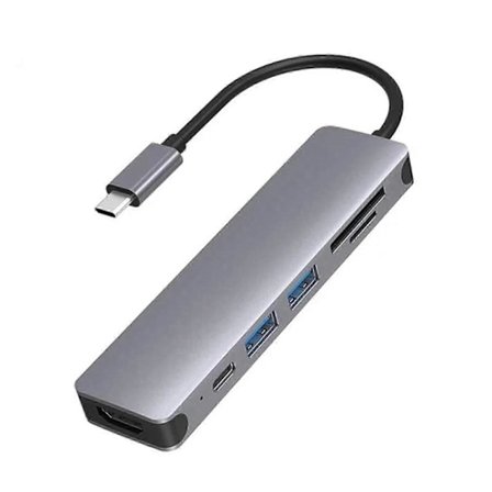 Dockingstasjon Høyhastighetsoverføring Lading Plug Play Type-C HDMI-kompatibel 4K USB3.0 6 i 1 Hub Splitter for Kontor
