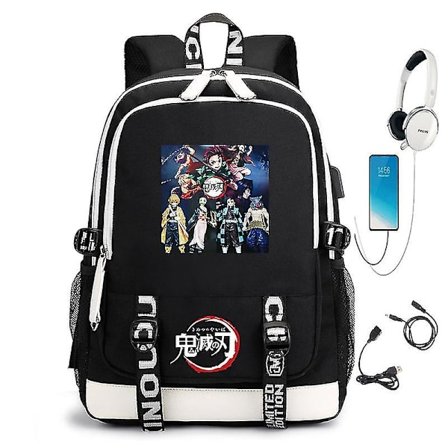 Demon Slayer USB-gränssnitt Student Ryggsäck Datorväska