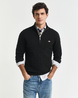 GANT - Kabelstrikket genser med half-zip til herre black