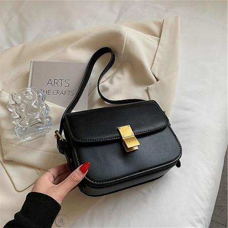 Handväska Hifashion 3 lager låda fyrkantig liten axelväska för kvinnor trend lyxig designer crossbody väska PU läder damhandväskor (svart)