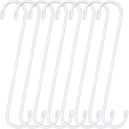 8-pack 10 tum Extra Stora S-krokar för Utomhusväxter, Vita Långa S-formade Förlängningskrokar för Köksredskap, Pergola, Garderob