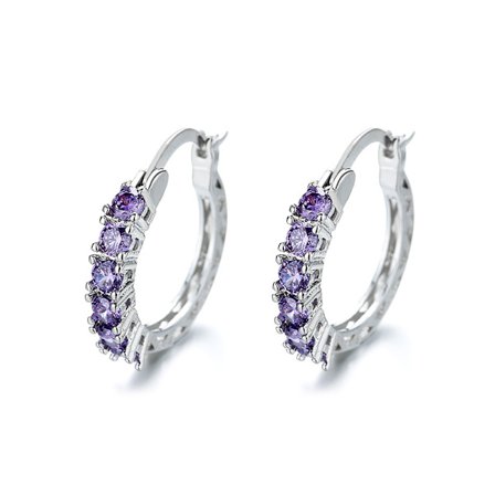Cubic Zirconia Hoop Earrings, lila