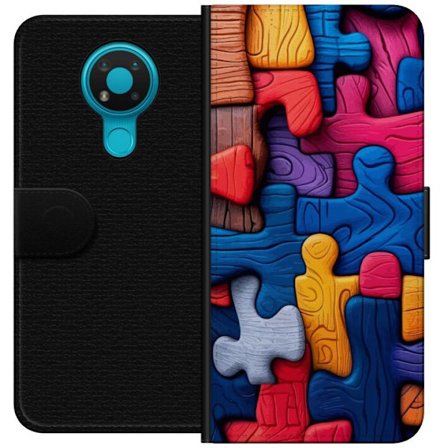 Yhteensopiva Lompakkokotelo Nokia Nokia 3.4 Leikkisä kuvitus Stitchin kanssa vaaleanpunaisissa omenoissa pehmeässä pastellidesignissa, jossa yhdist