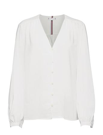 Viscose V-Nk Regular Blouse Ls White Tommy Hilfiger