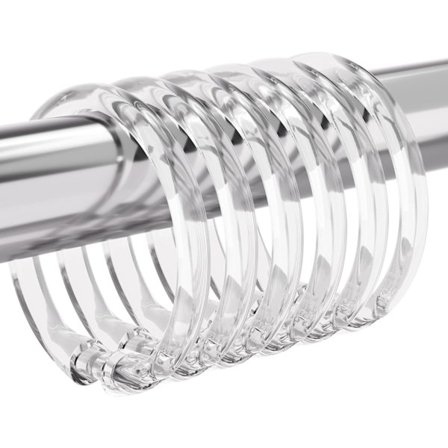 Bruseforhængsringe i plastik, 24-pak bruseforhængskroge, O-formede transparente bruseforhængsringe, lette at klikke på.